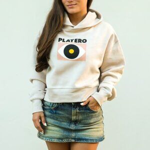 PLAYERO Ojo Crop Hoodie Off-White Graphic Sweatshirt